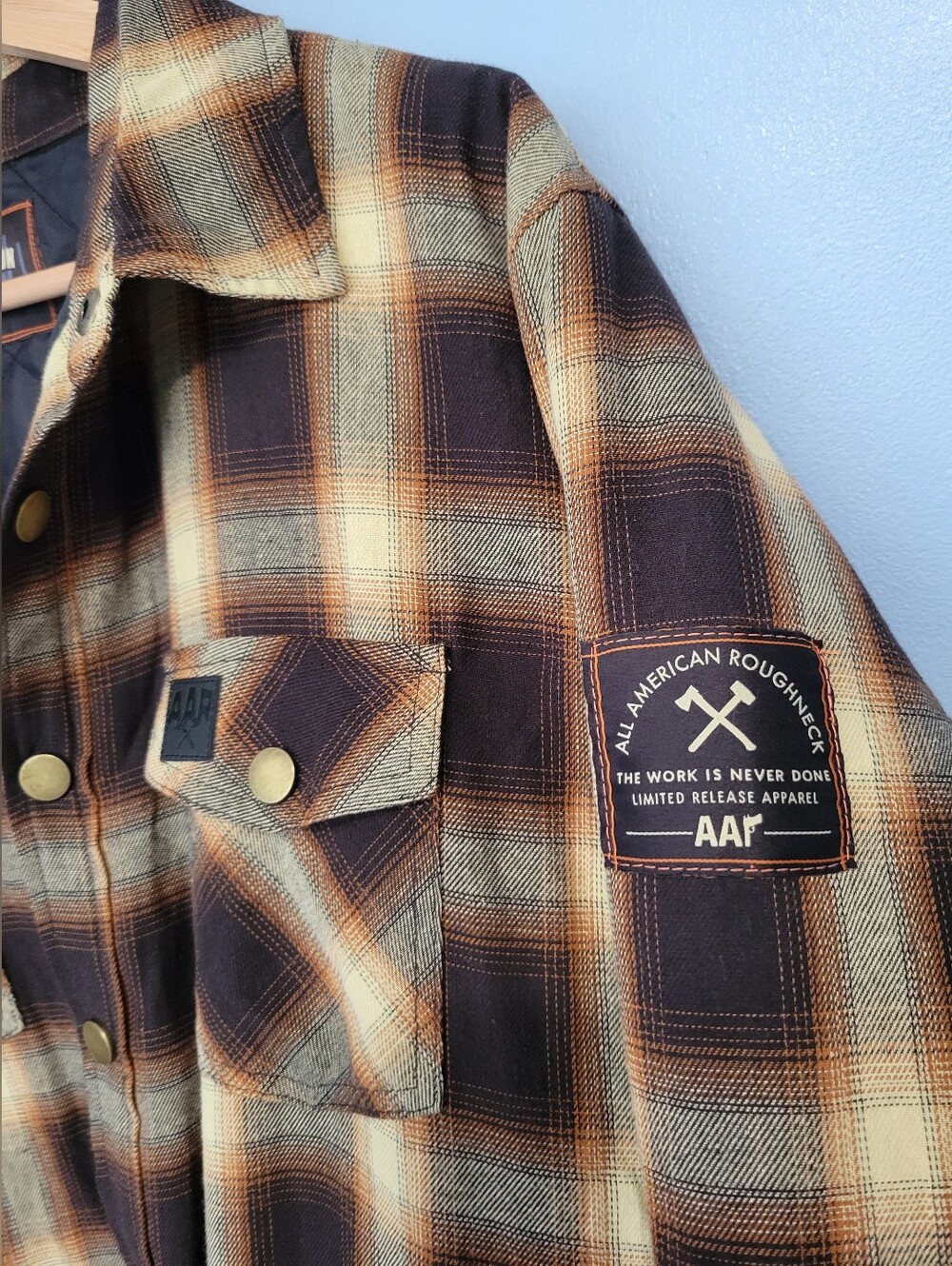 All American Roughneck Men's Plaid Work Jacket Brown & Tan L - Picture 3 of 9